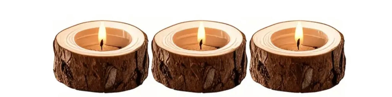 Set of 3 Small Tree Trunk Tea Light Candle Holders