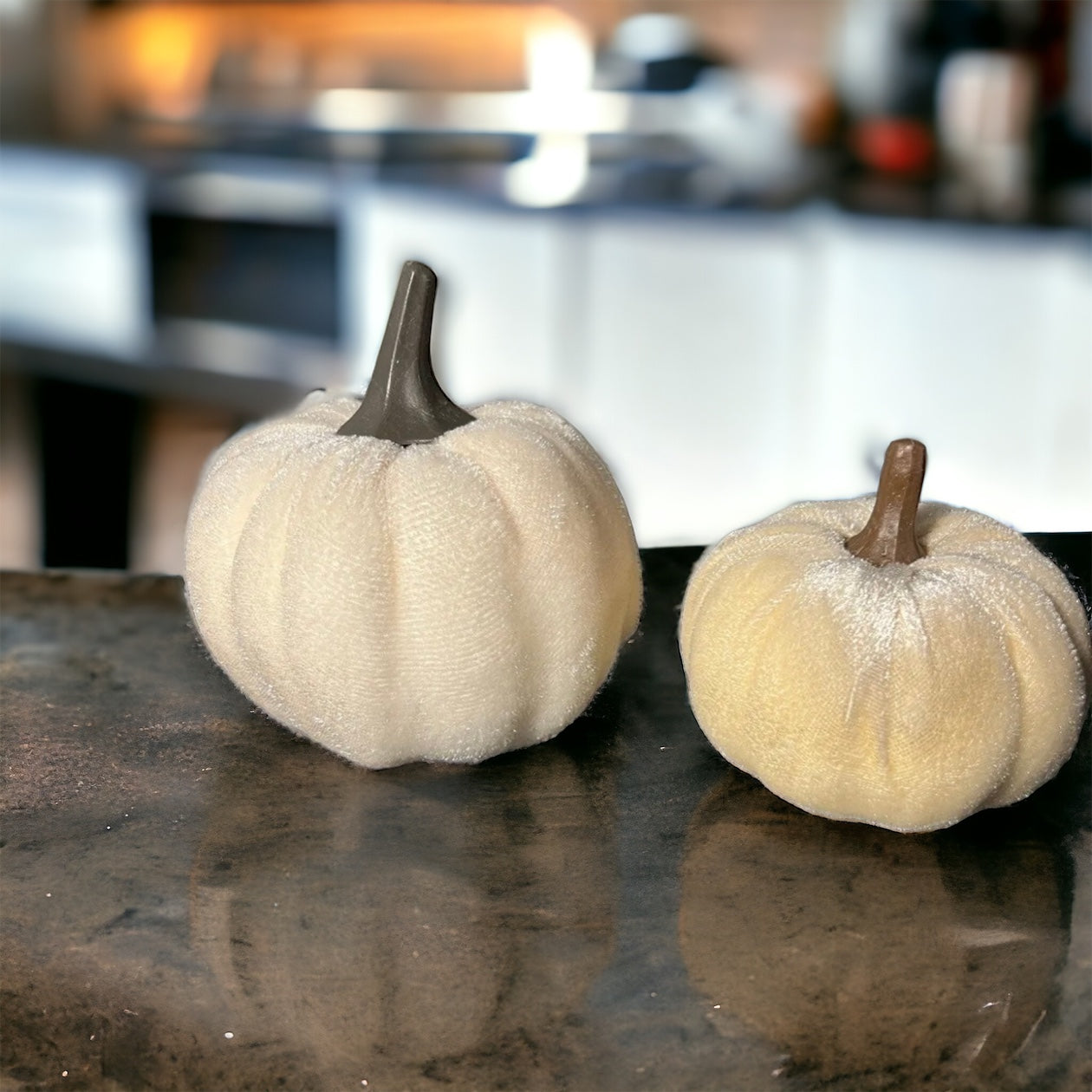 Set of 2 small velvet pumpkins