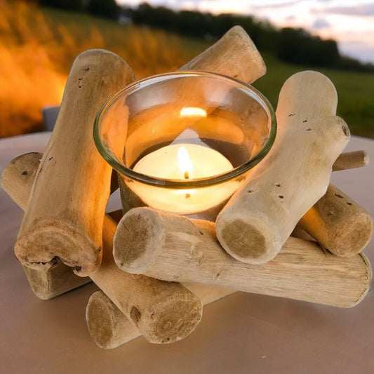 campfire candle holder with tea light candle inside