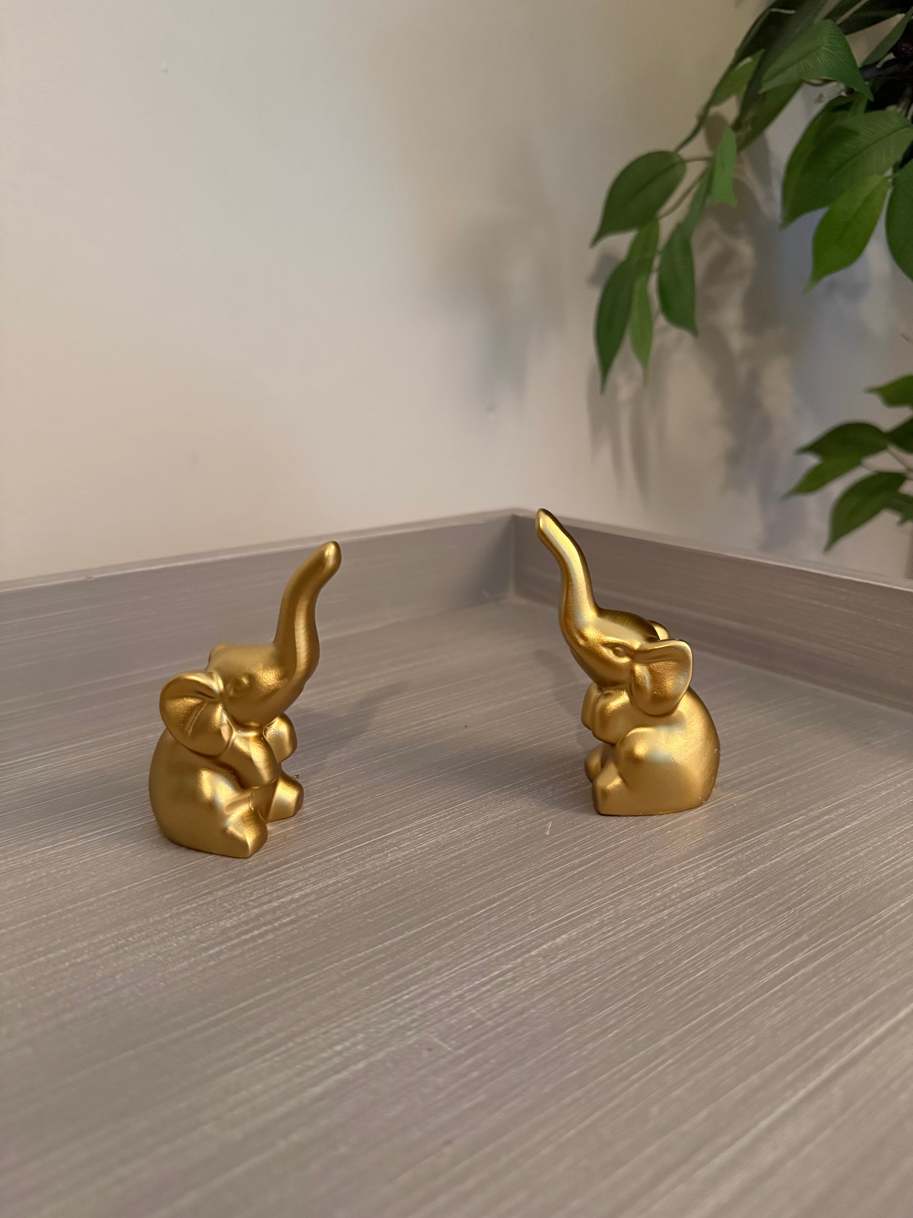 Set of 2 Small Golden Elephant Figurines