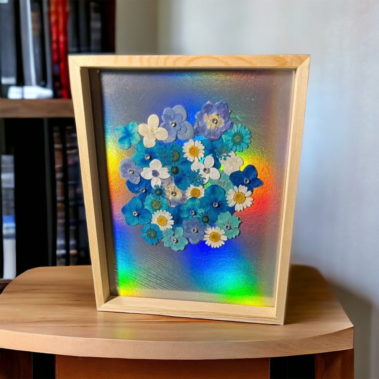 Blue iridescent flower art