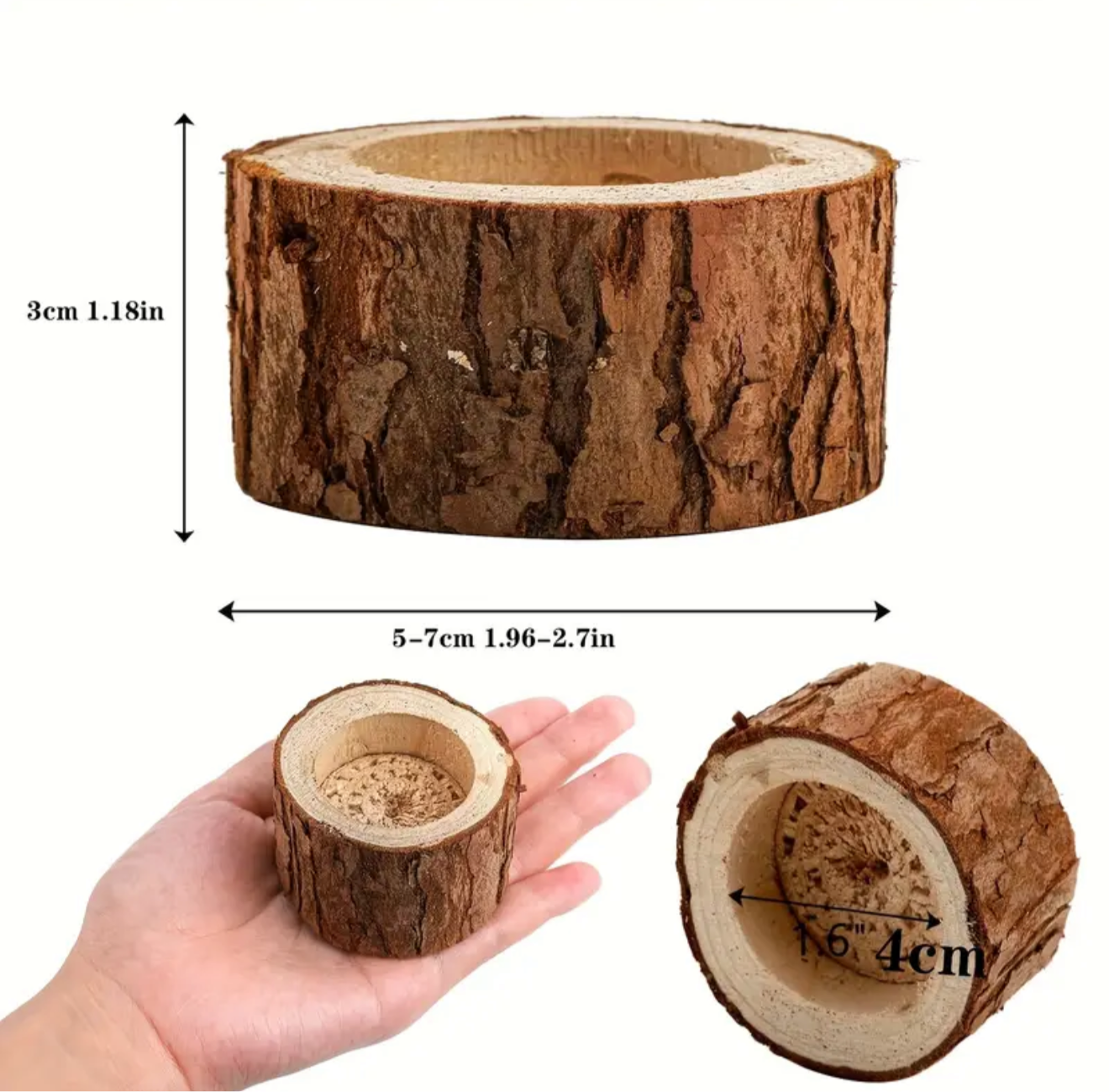 Set of 3 Small Tree Trunk Tea Light Candle Holders