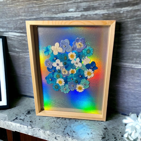 Blue iridescent flower art