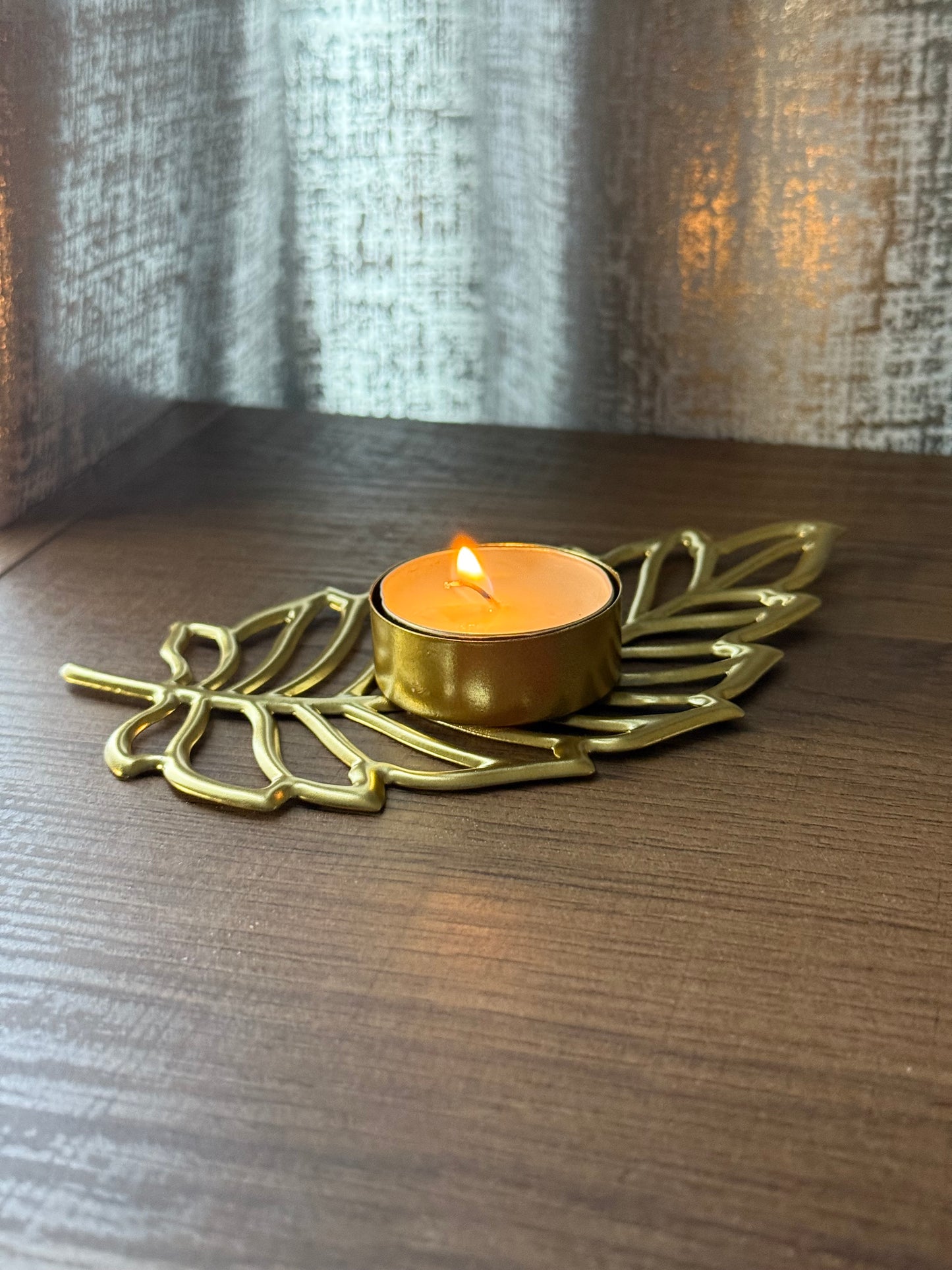 Golden Leaf Tea Light Candle Holder