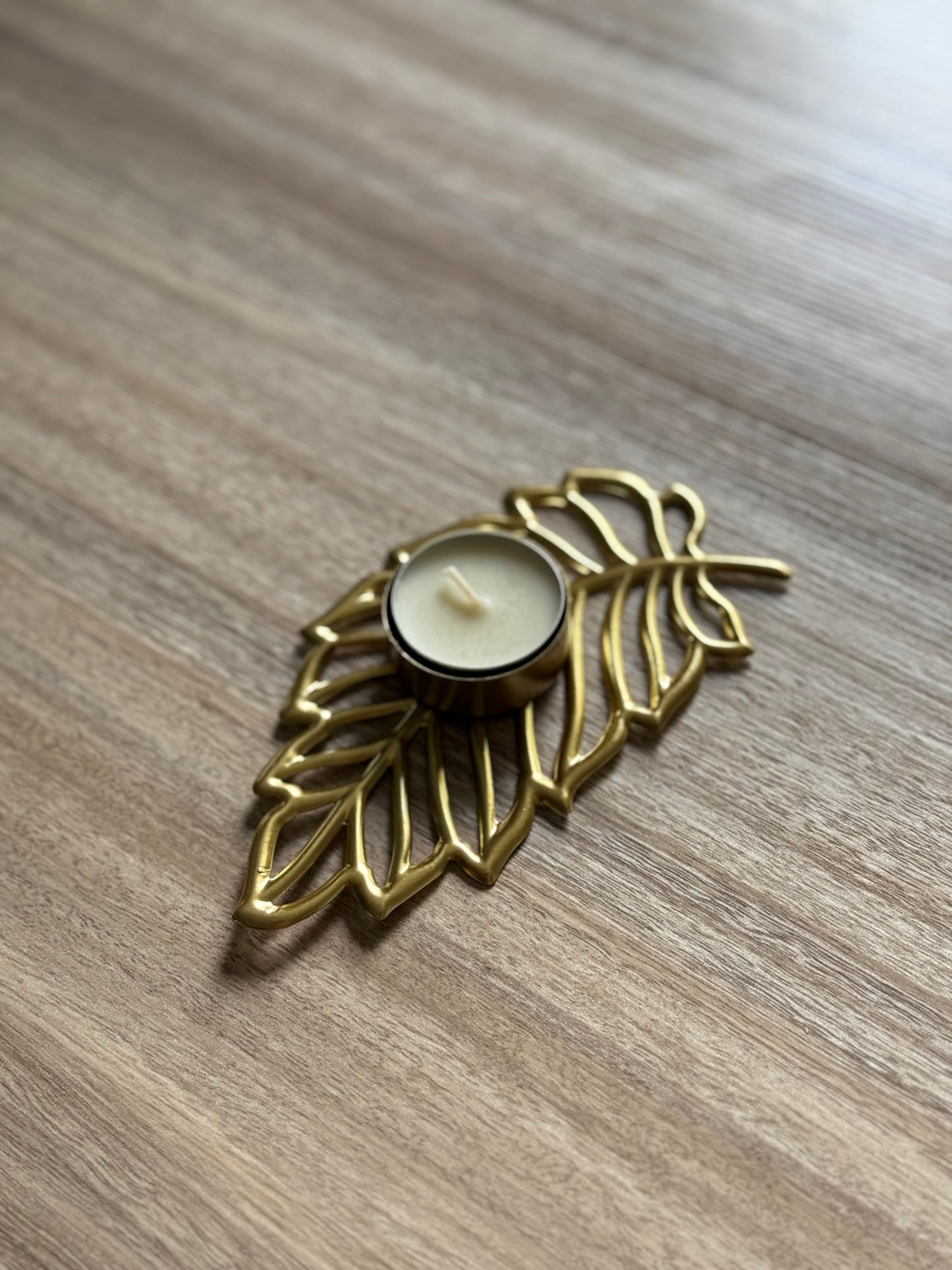 Golden Leaf Tea Light Candle Holder