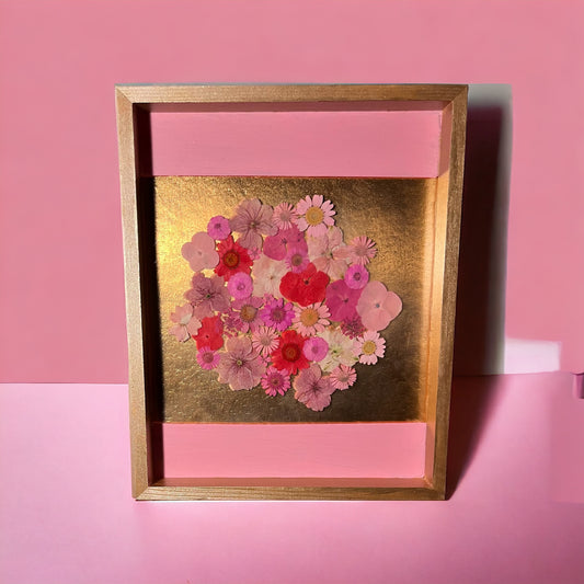 Pink and gold flower art