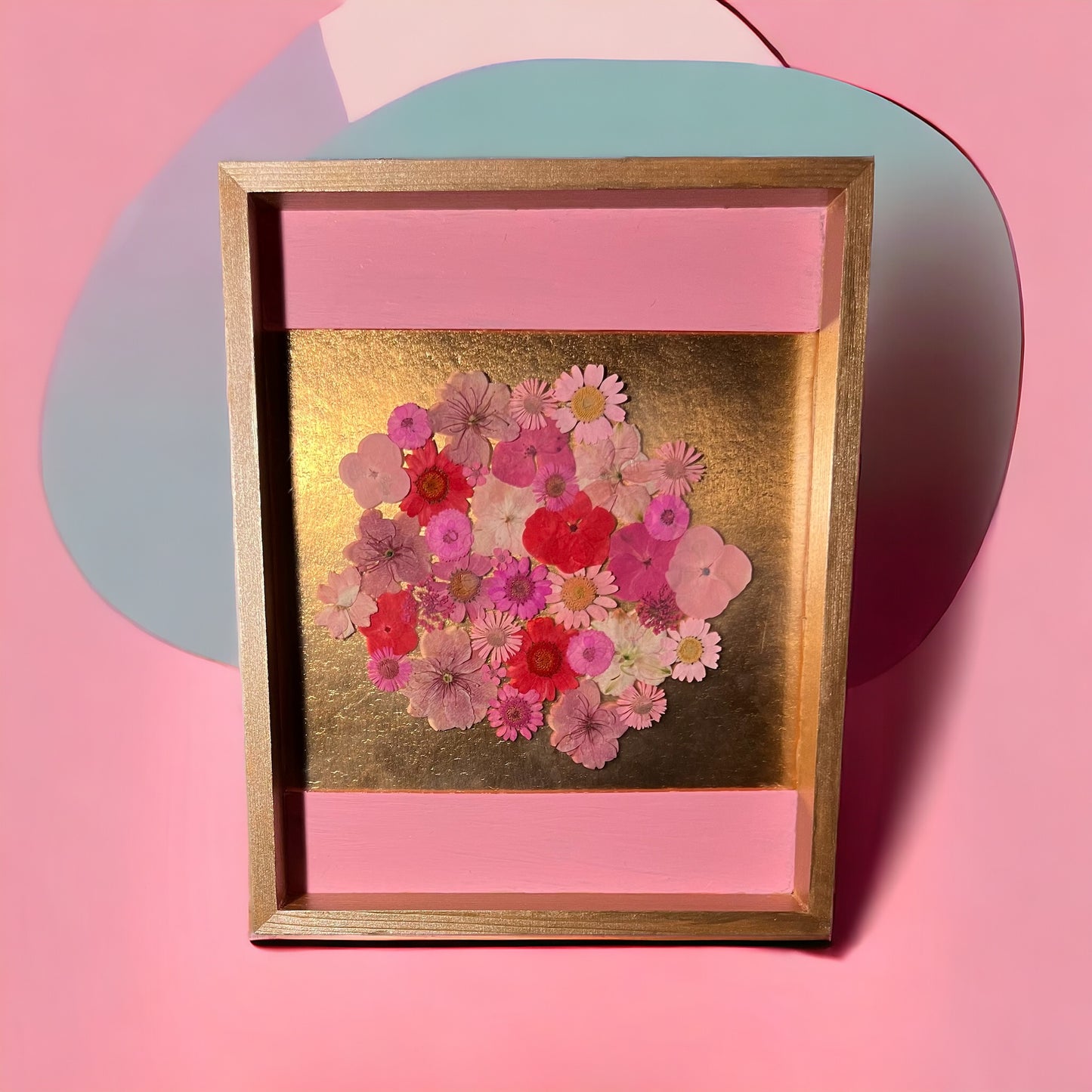 Pink and gold flower art