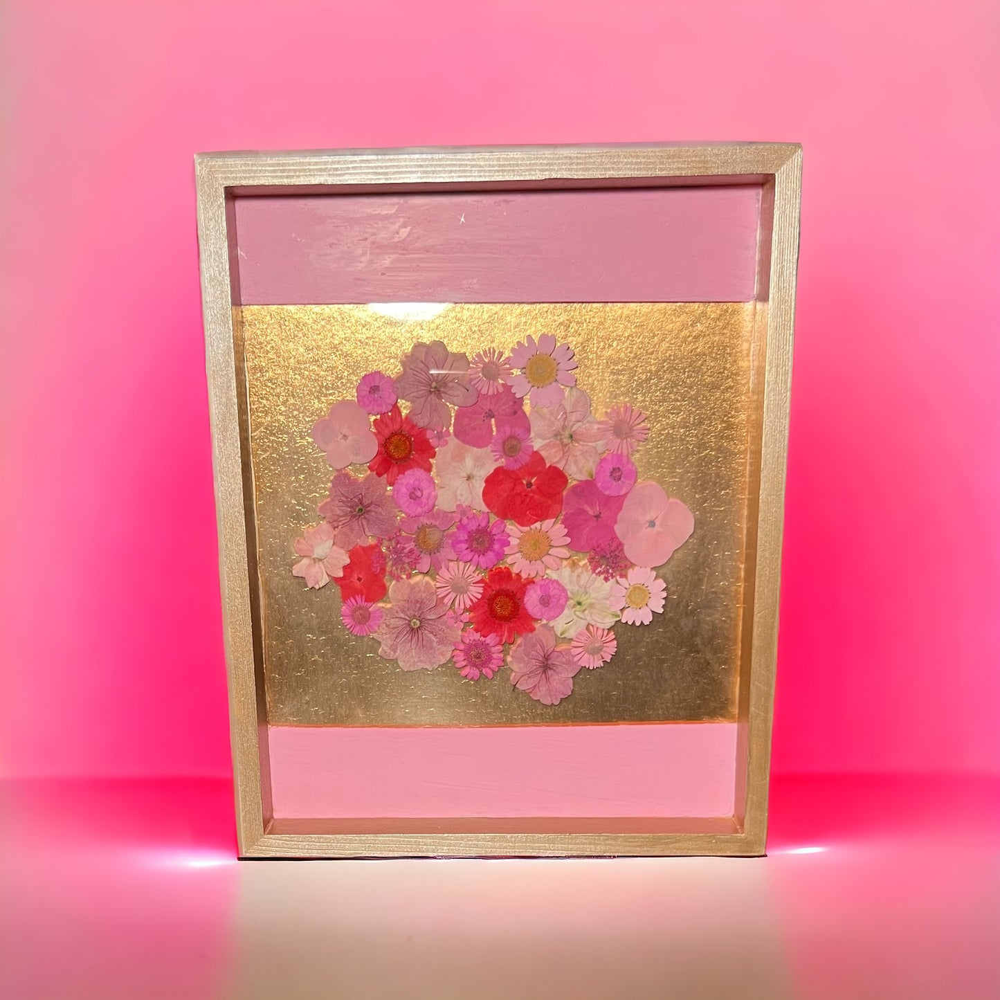 Pink and gold flower art