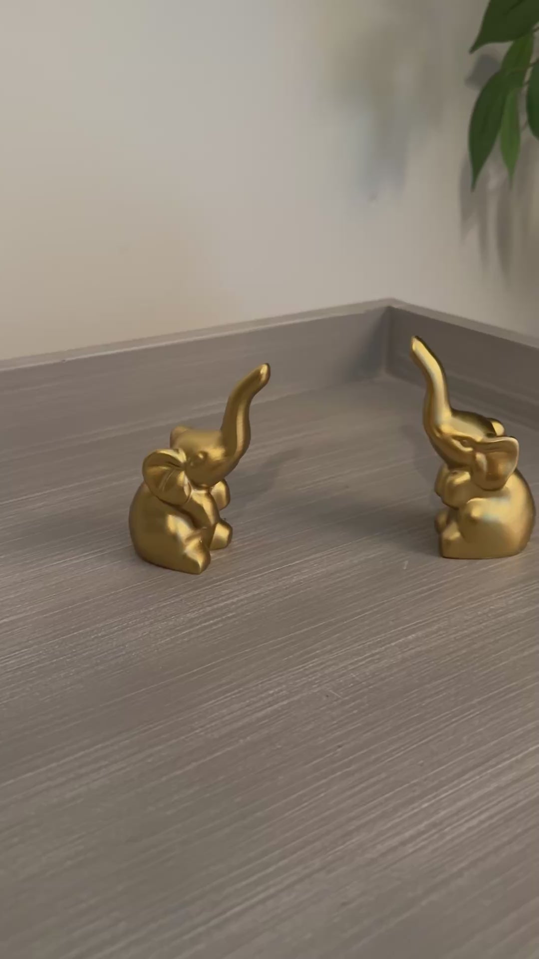 Set of 2 Small Golden Elephant Figurines
